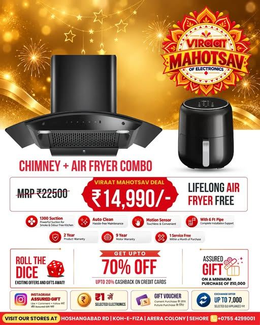 Mahotsav poster: chimney and air fryer combo at ₹14,990, Lifelong air fryer free