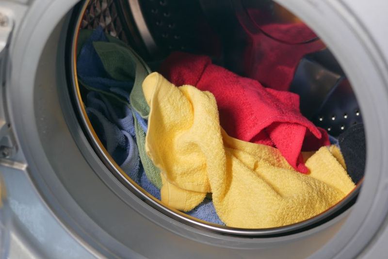 Clothes inside a washing machine drum